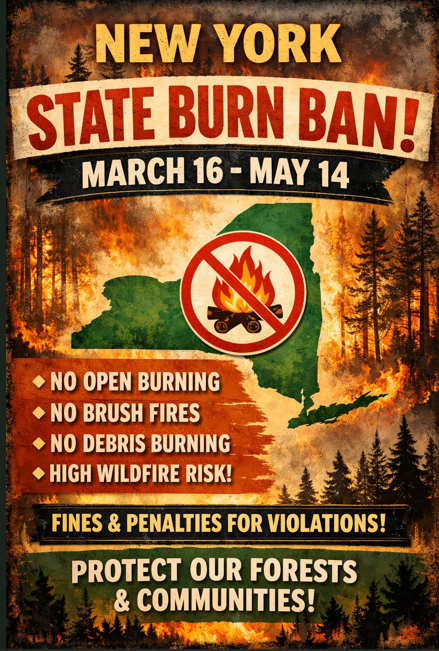 New York State Burn Ban March 16th- May 14th 2026 New York State Burn Ban March 16th- May 14th 2026